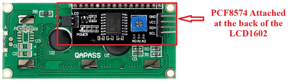 PCF8574 is attached at the back of LCD1602