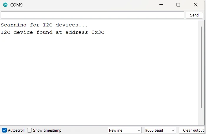 Arduino I2C Scanner found the address of SSD1306 Oled display connected via I2C.