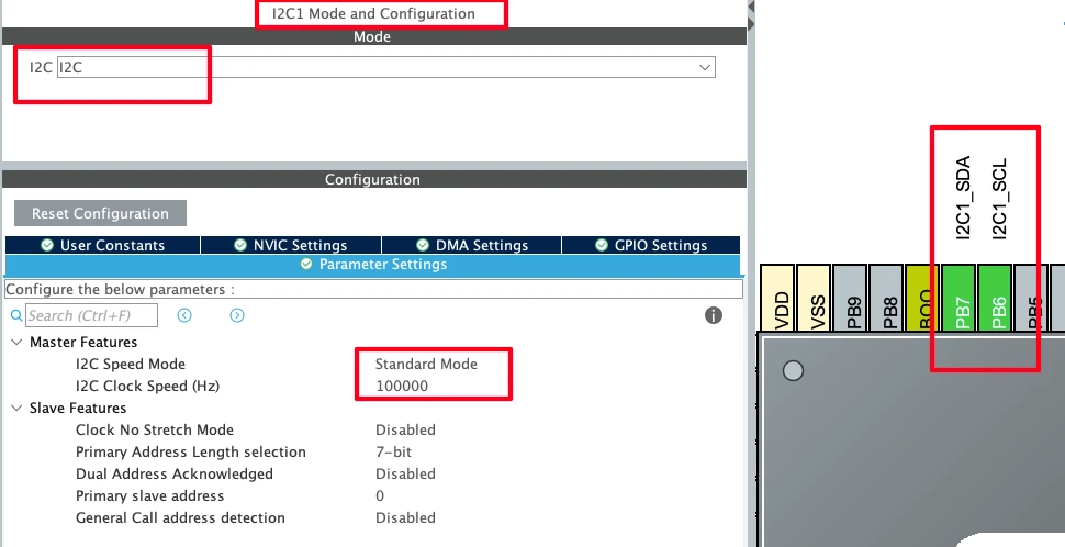 STM32 I2C1 configuration for connecting I2C LCD 1602