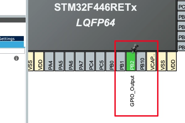 STM32 pin configuration in the output mode for connecting LED