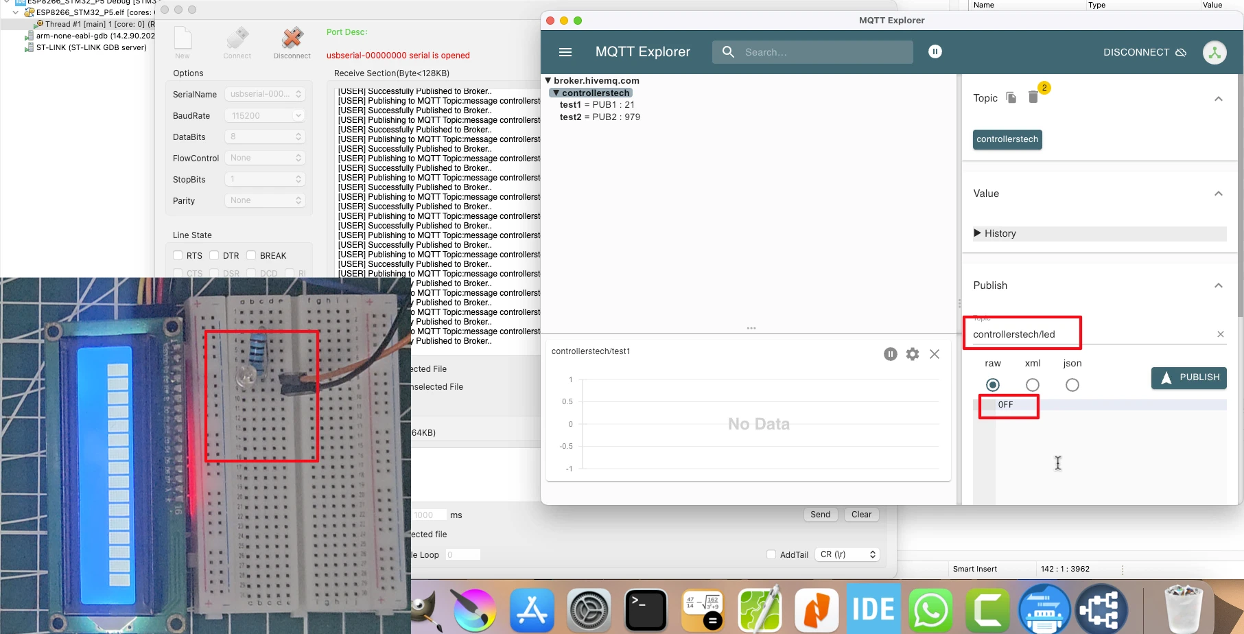 LED turned OFF by the Message published to the MQTT topic controllerstech/led