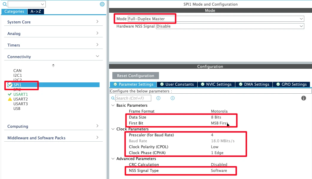 STM32 SPI configuration for W5500 Ethernet Module