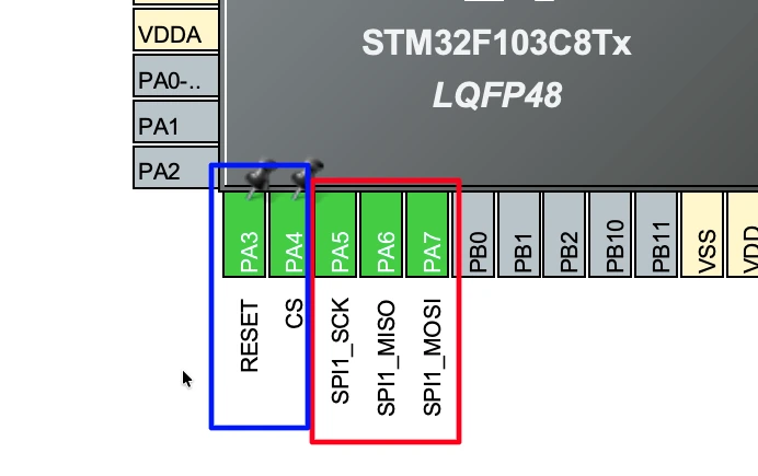 STM32 SPI pins configured for W5500 Ethernet Module