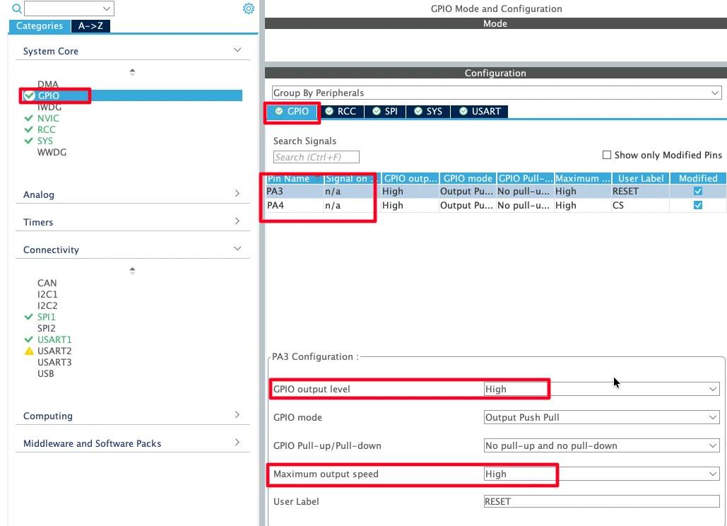 STM32 GPIO configuration for W5500 Ethernet module