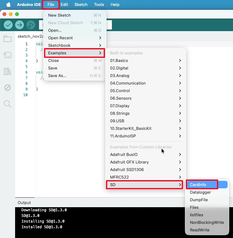 Run the SD Cardinfo project from the library examples.