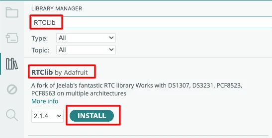 Install RTClib by Adafruit for the DS3231.