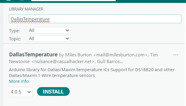 Install Dalla Temperature library on Arduino IDE