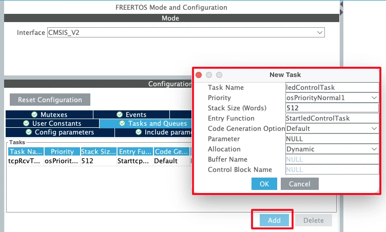 Create a FreeRTOS task to control LED in STM32cubeMX.