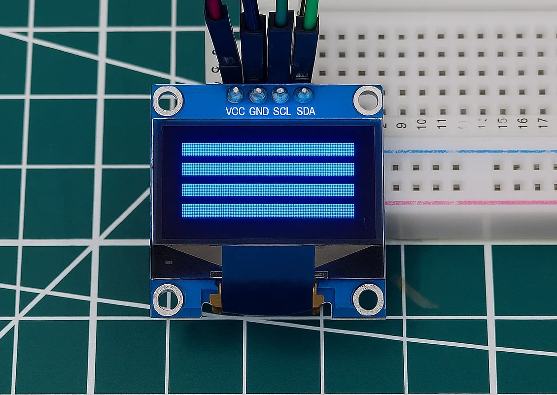 Image showing the filled rectangles are printed on the 0.96" SSD1306 oled display, which is connected to TM4C123G via the I2C.
