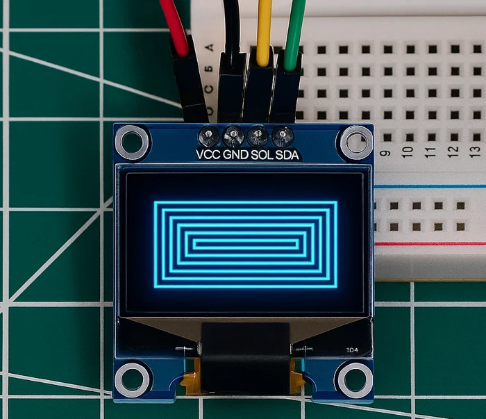 Image showing the rectangles are printed on the 0.96" SSD1306 oled display, which is connected to TM4C123G via the I2C.