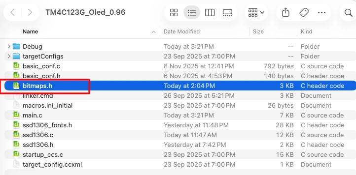 copy the bitmap header file to the CCStudio project folder.