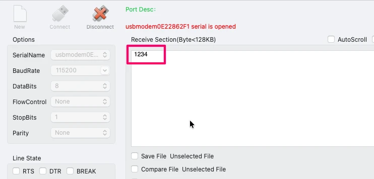 Image shows the number data transmitted by TM4C123G over UART is received on the serial terminal.
