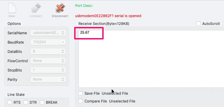 Image shows the float data transmitted by TM4C123G over UART is received on the serial terminal.
