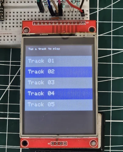 Image showing the music tracks being displayed on the ILI9341 display.