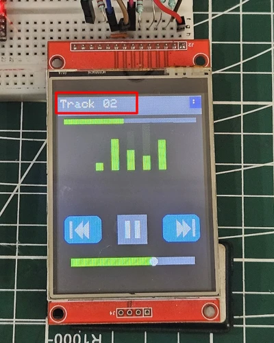 A clean title bar at the top displaying the track name on ILI9341.