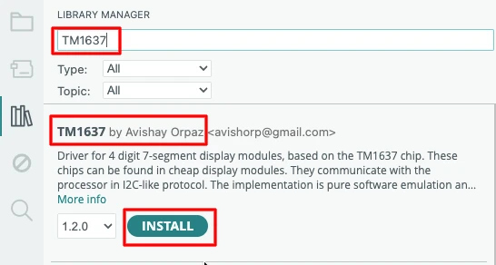 Install the TM1637Display library by Avishay Orpaz for Arduino.
