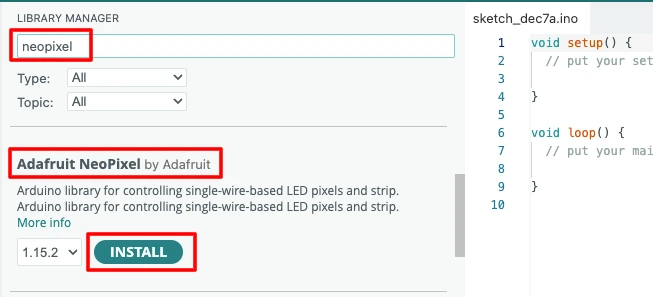 Install Adafruit NeoPixel library for Arduino IDE.