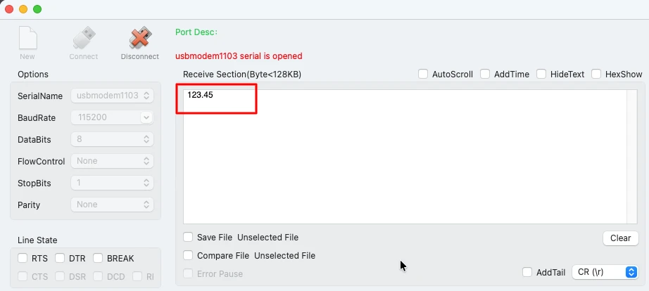 Serial console shows the float value sent by STM32 via UART. It has received the same data.