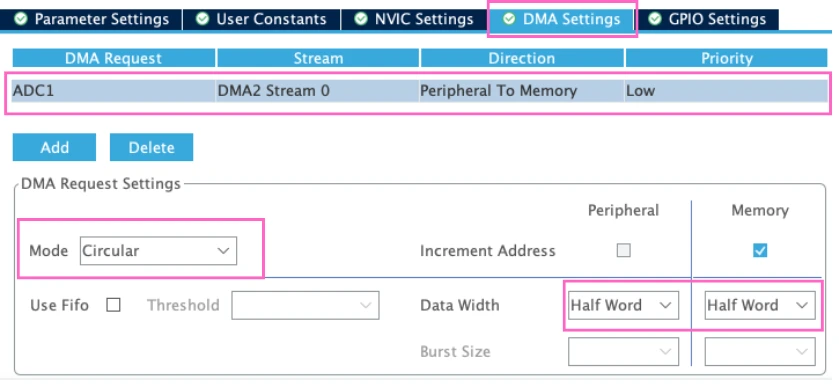 Enable the ADC DMA in the STM32CubeMX for multi channel ADC.