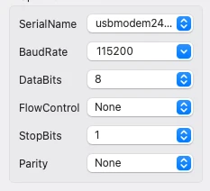 Image shows the Serial console configuration should be the same as the UART configuration in STM32CubeMX.