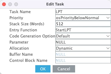 Low Priority Task configured in STM32CubeMX with its priority to use the shared resource using Semaphore.