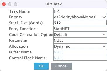 High Priority Task configured in STM32CubeMX with its priority to use the shared resource using Semaphore.