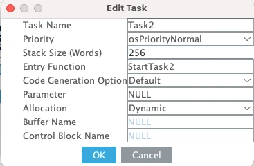 Tasks and Queues tab showing the task12configuration
