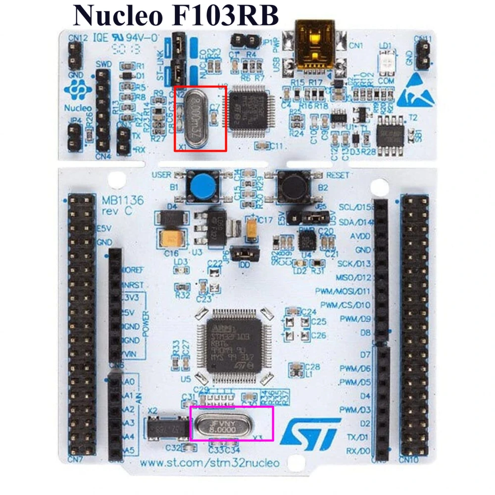 STM32CubeMX RCC configuration tab showing Nucleo-F446RE board schematic with no external crystal on MCU side and HSE set to Bypass Clock Source