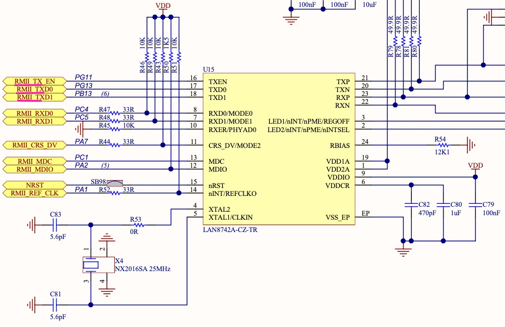 STM32 Nucleo H755 Ethernet RMII pin connections from board schematic