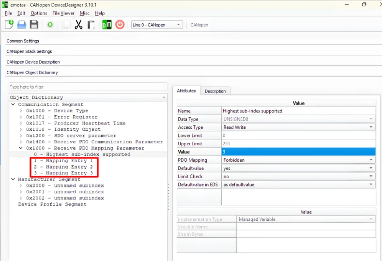 Mapping entry values 0x20000008, 0x20010010 and 0x20020020 for the three mapped objects